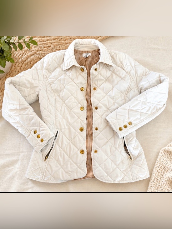 crown & ivy Jackets & Blazers - crown & ivy Quilted Cream Jacket with Gold Buttons